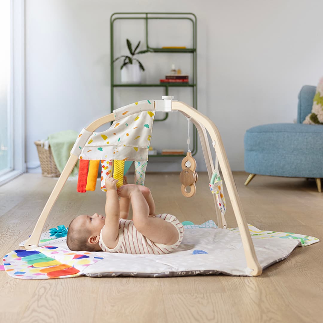 Sensory Strands hanging on The Play Gym by Lovevery